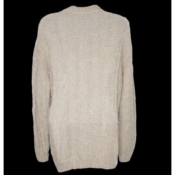 Women's M/L Hand Knit Handmade Pullover Sweater Beige Eyelash Cable Mock Neck - Picture 3 of 6